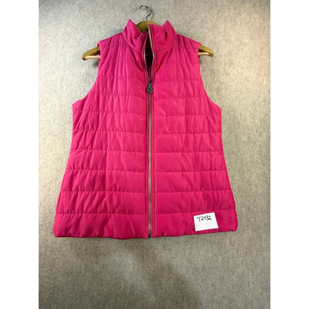 Michael Kors Womens Pink Puffer Vest Full Zip Quilted Sleeveless Jacket Small